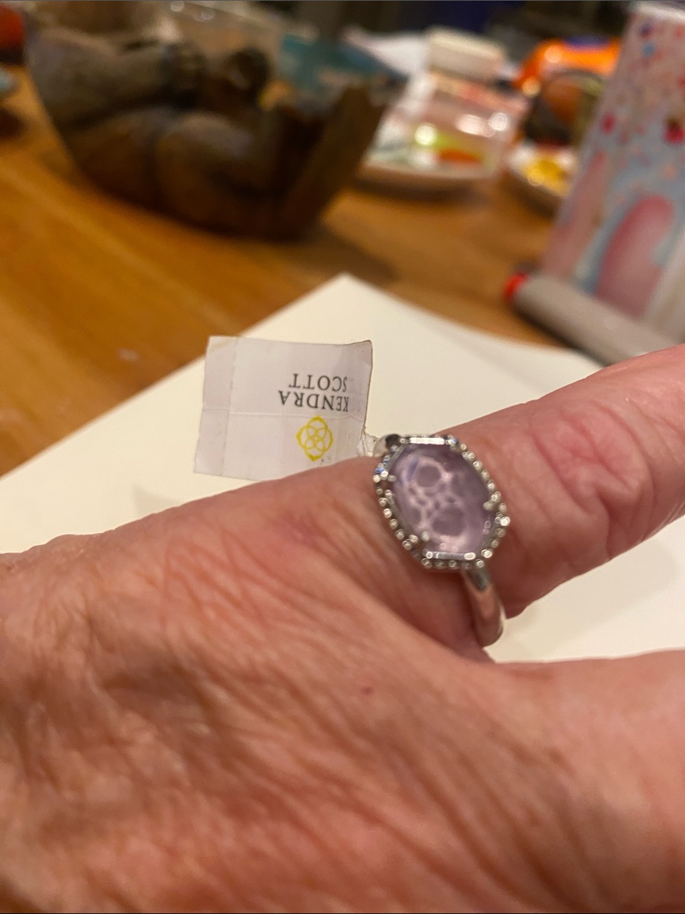 Kendra Scott Silver Ring with Lilac Stone and Halo